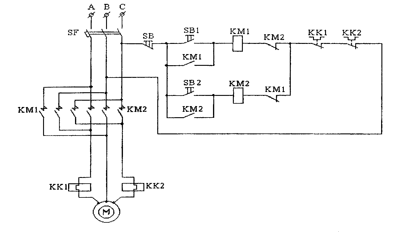 Схема реверсивного управления магнитного пускателя
