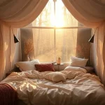 Магия утреннего света: создание уютной спальной зоны с натяжными светильниками и мягкими тканями